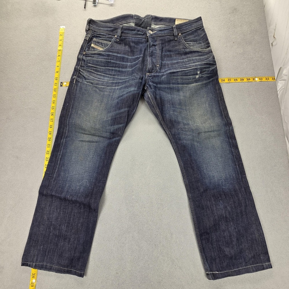 Diesel Jeans Mens 34x32 Blue Krooley Medium Wash Zip Fly Whiskers 0073N